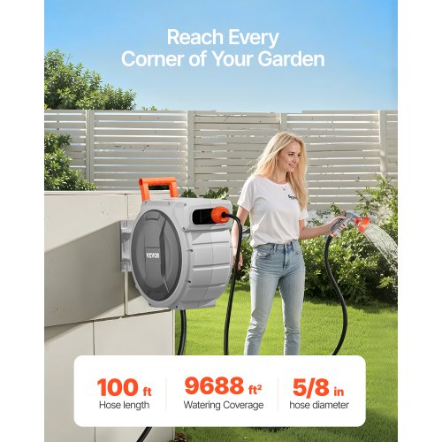 Retractable Garden Hose Reel 58 Inch x 100 ft Wall Mounted Hose Reel