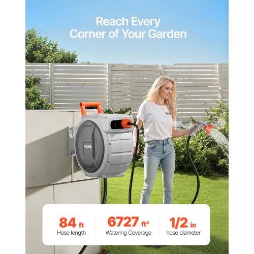Retractable Garden Hose Reel 12 Inch x 84 ft Wall Mounted Hose Reel Heavy