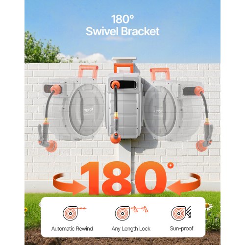 Retractable Garden Hose Reel 12 Inch x 84 ft Wall Mounted Hose Reel Heavy