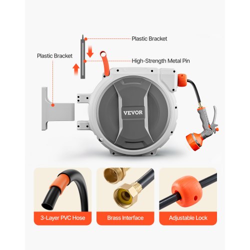 Retractable Garden Hose Reel 12 Inch x 84 ft Wall Mounted Hose Reel Heavy