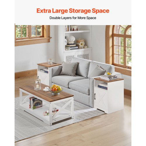 3 Piece Farmhouse Coffee Table Set 40 in with 2 End Table for Living Room 