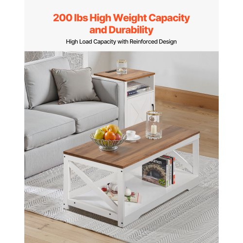 3 Piece Farmhouse Coffee Table Set 40 in with 2 End Table for Living Room 