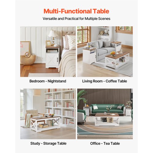 3 Piece Farmhouse Coffee Table Set 40 in with 2 End Table for Living Room 