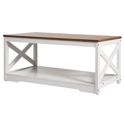 3 Piece Farmhouse Coffee Table Set 40 in with 2 End Table for Living Room 