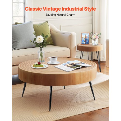 2 Pieces Round Coffee Tables Sets 31.3 in Industrial Living Room Table with 1