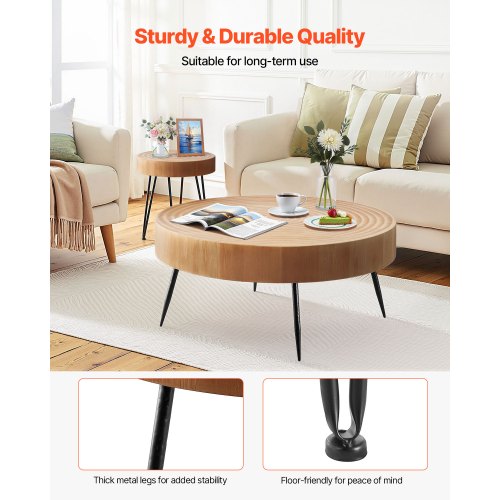 2 Pieces Round Coffee Tables Sets 31.3 in Industrial Living Room Table with 1