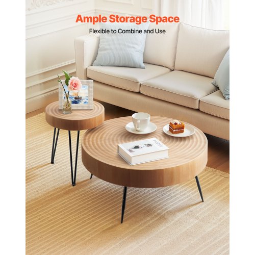 2 Pieces Round Coffee Tables Sets 31.3 in Industrial Living Room Table with 1