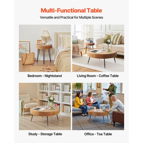 2 Pieces Round Coffee Tables Sets 31.3 in Industrial Living Room Table with 1
