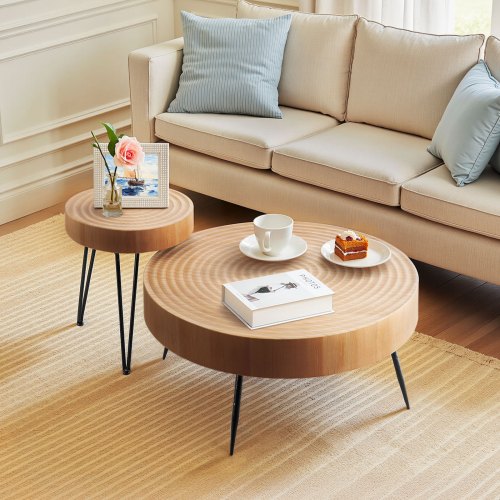 2 Pieces Round Coffee Tables Sets 31.3 in Industrial Living Room Table with 1