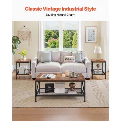 3 Pieces Living Room Table Sets 41.3 in Industrial Coffee Table with 2