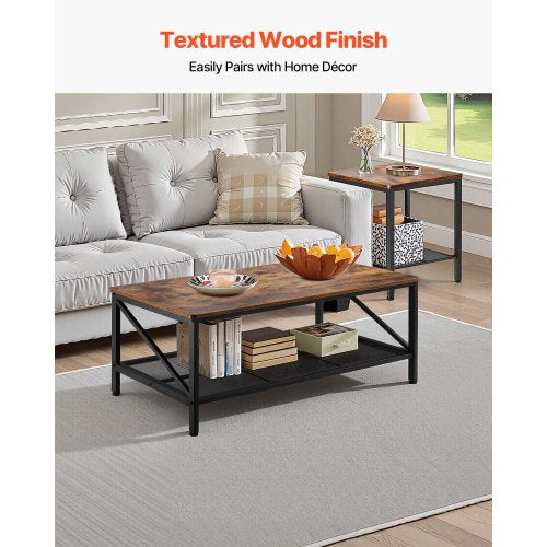 3 Pieces Living Room Table Sets 41.3 in Industrial Coffee Table with 2