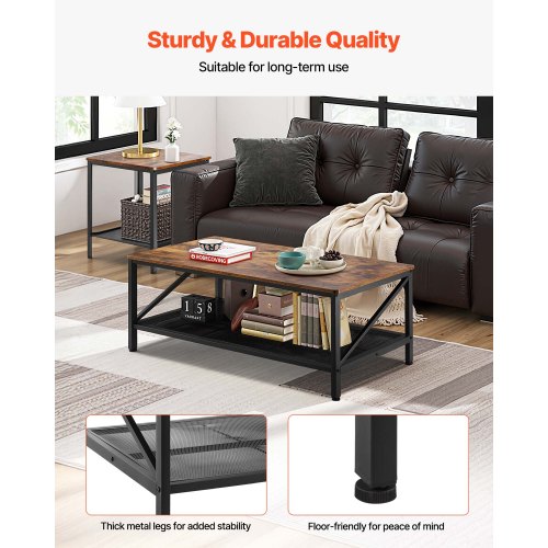 3 Pieces Living Room Table Sets 41.3 in Industrial Coffee Table with 2