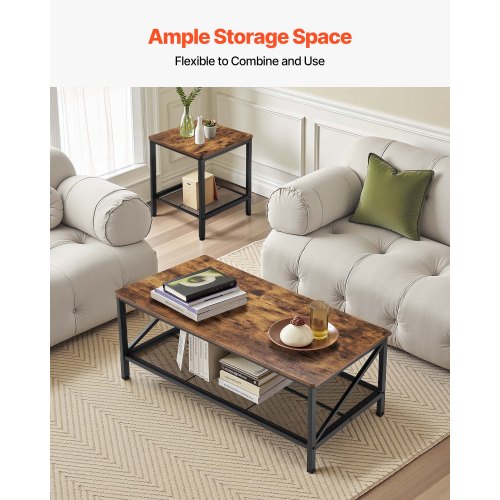 3 Pieces Living Room Table Sets 41.3 in Industrial Coffee Table with 2