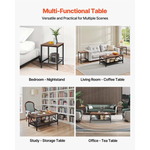 3 Pieces Living Room Table Sets 41.3 in Industrial Coffee Table with 2