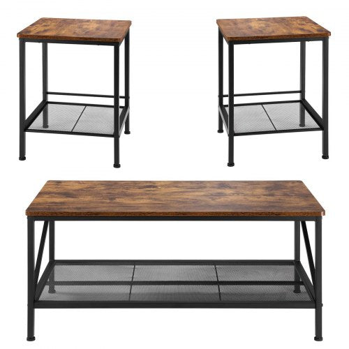 3 Pieces Living Room Table Sets 41.3 in Industrial Coffee Table with 2