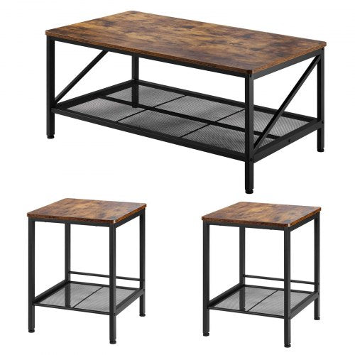 3 Pieces Living Room Table Sets 41.3 in Industrial Coffee Table with 2