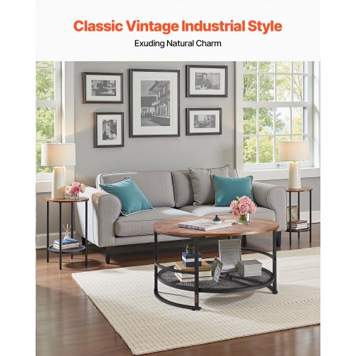 3 Pieces Round Coffee Table Sets 31.5 in Industrial Living Room Table with 2 End