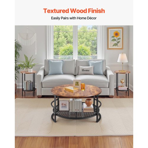 3 Pieces Round Coffee Table Sets 31.5 in Industrial Living Room Table with 2 End