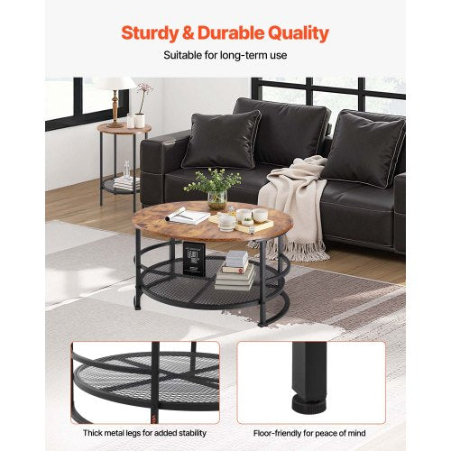 3 Pieces Round Coffee Table Sets 31.5 in Industrial Living Room Table with 2 End