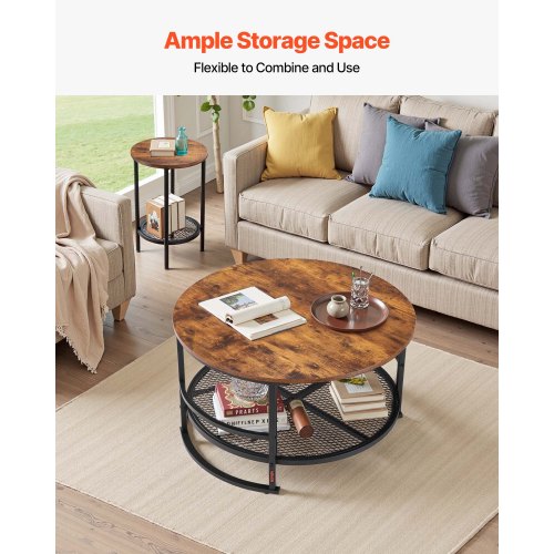 3 Pieces Round Coffee Table Sets 31.5 in Industrial Living Room Table with 2 End