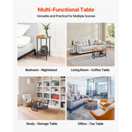 3 Pieces Round Coffee Table Sets 31.5 in Industrial Living Room Table with 2 End