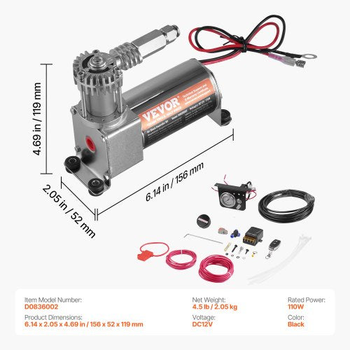 Air Shock Controller Kit 12V 100PSI On Board Air Compressor System Air