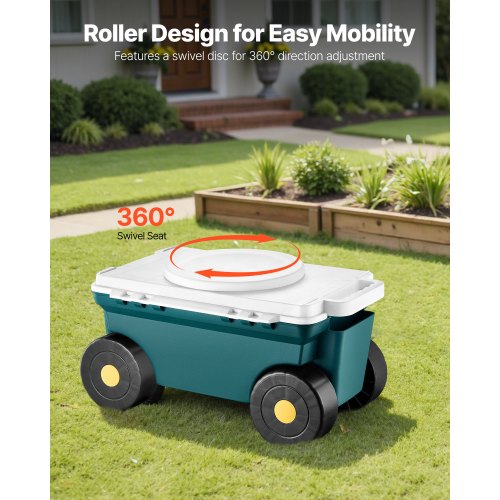 Garden Scooter with Seat 2 in 1 Rolling Garden Cart with Storage Bin