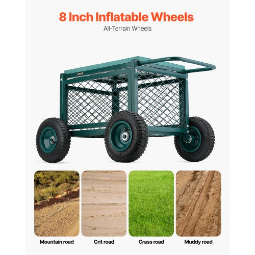 Rolling Garden Cart with Seat Metal Rolling Garden Work Seat with Wheels
