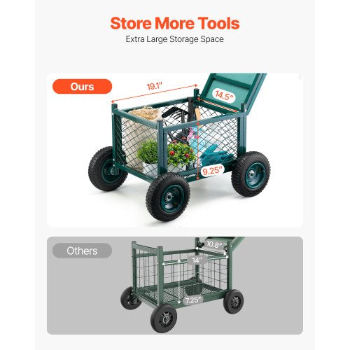 Rolling Garden Cart with Seat Metal Rolling Garden Work Seat with Wheels