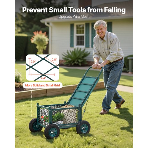 Rolling Garden Cart with Seat Metal Rolling Garden Work Seat with Wheels