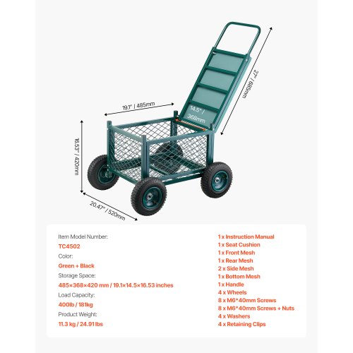 Rolling Garden Cart with Seat Metal Rolling Garden Work Seat with Wheels