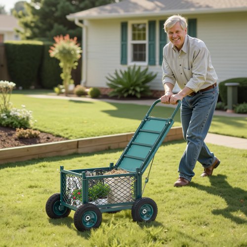 Rolling Garden Cart with Seat Metal Rolling Garden Work Seat with Wheels