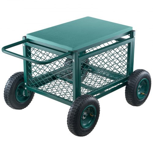 Rolling Garden Cart with Seat Metal Rolling Garden Work Seat with Wheels