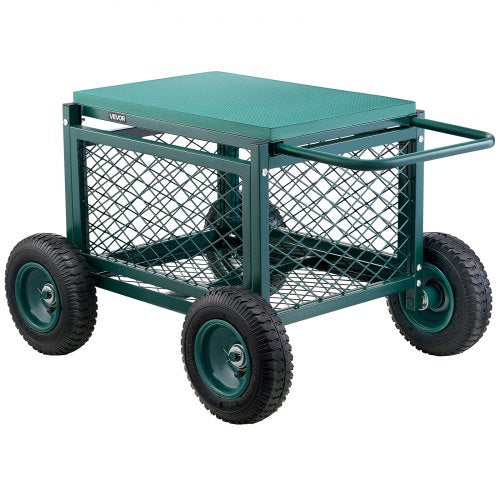 Rolling Garden Cart with Seat Metal Rolling Garden Work Seat with Wheels