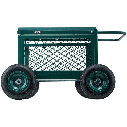 Rolling Garden Cart with Seat Metal Rolling Garden Work Seat with Wheels