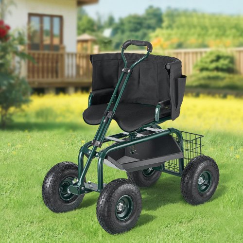 Garden Seat with Wheels Rolling Garden Stool with Height Adjustable 360°