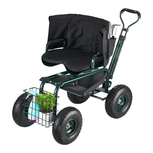 Garden Seat with Wheels Rolling Garden Stool with Height Adjustable 360°