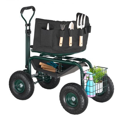 Garden Seat with Wheels Rolling Garden Stool with Height Adjustable 360°