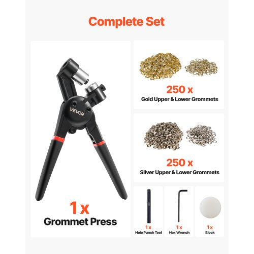 Grommet Tool Kit 500 PCS 14 Inch Metal Eyelets Grommets in Gold and Silver