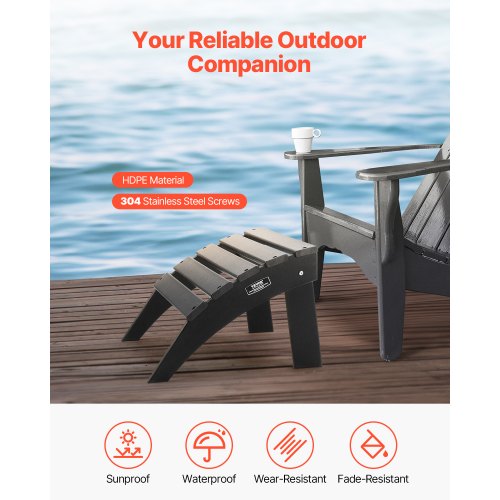 Adirondack Ottoman 187L x 197W x 13H Inch HDPE Plastic Folding Adirondack
