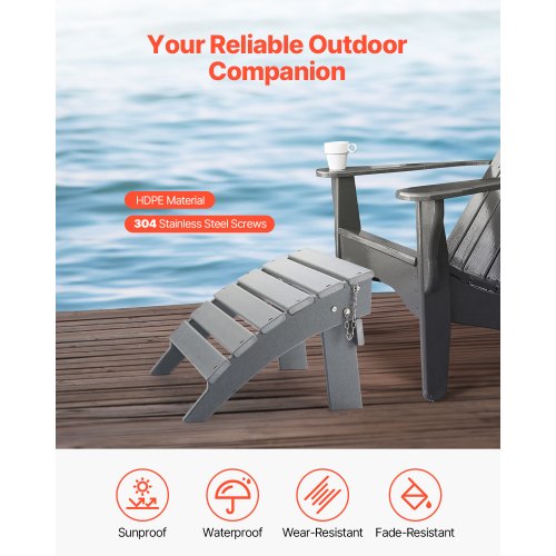 Adirondack Ottoman 169L x 189W x 13H Inch HDPE Plastic Folding Adirondack