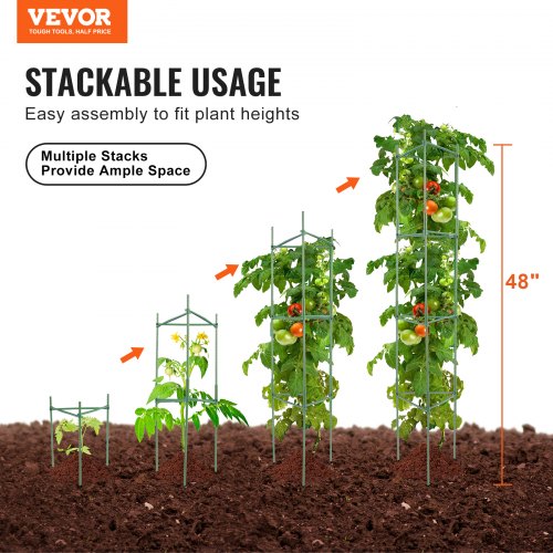 6 Packs Tomato Cages for Garden 48 inch Tomato Trellis Plant Stakes
