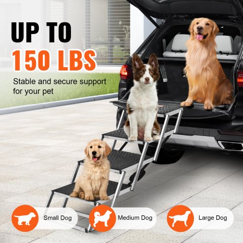 Dog Stair for Cars Wide 4step Dog Car Steps Folding Dog Car Ramp with Nonslip
