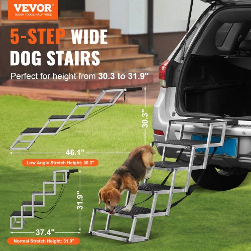 Dog Stair for Cars Wide 5step Dog Car Steps Folding Dog Car Ramp with Nonslip