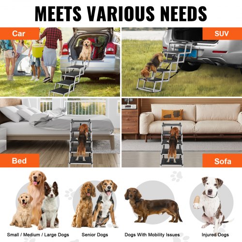 Dog Stair for Cars Wide 5step Dog Car Steps Folding Dog Car Ramp with Nonslip