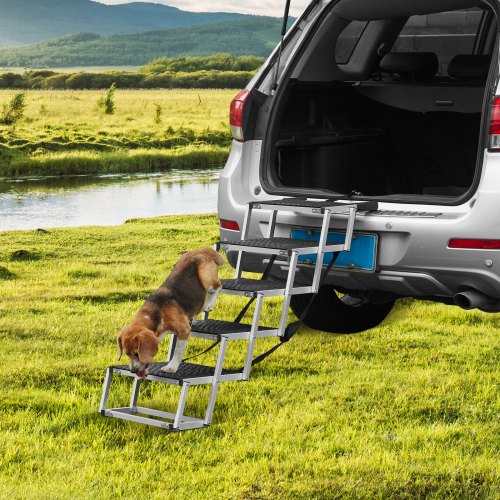 Dog Stair for Cars Wide 5step Dog Car Steps Folding Dog Car Ramp with Nonslip