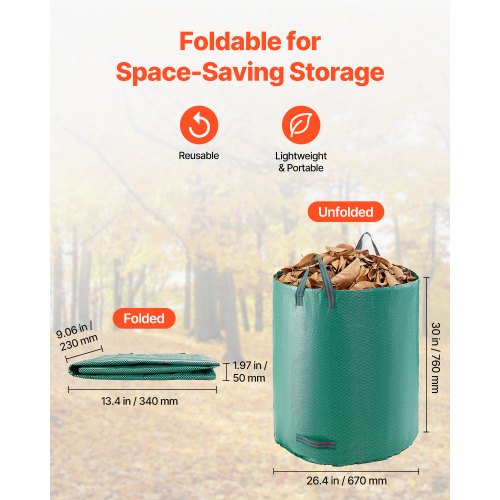 3Pack 72 Gallon Reusable Yard Waste Bag Large Lawn Garden Bags Heavy Duty