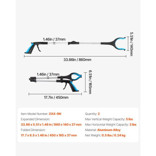 Grabber Reacher Tool 2Pack 34 Foldable Reacher Grabber Pickup Tool with 360°