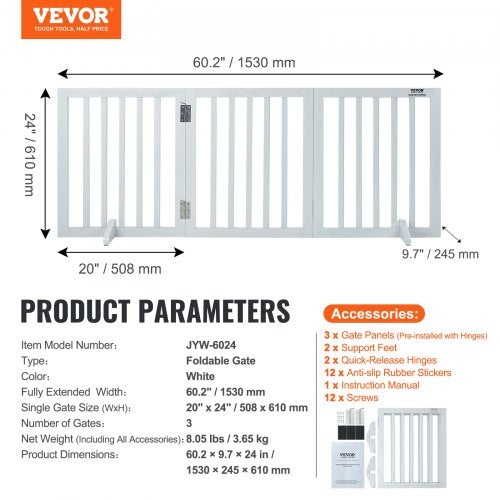 Free Standing Dog Gate 24 H x 60 W Freestanding Pet Gate 3 Panels