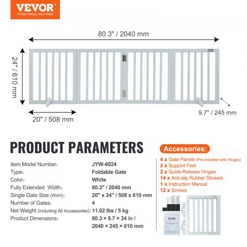 Free Standing Dog Gate 24 H x 803 W Freestanding Pet Gate 4 Panels